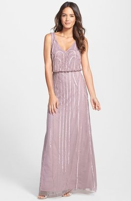 Adrianna Papell Beaded Mesh Blouson Gown