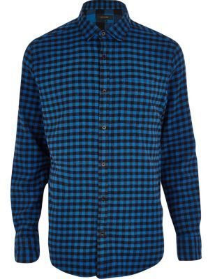 River Island Blue check long sleeve shirt