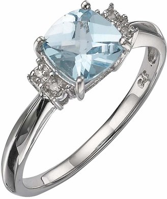 Love GEM 9 Carat White Gold Diamond-Set Blue Topaz Ring