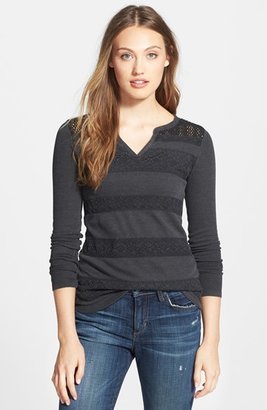Lucky Brand Lace Stripe Thermal Tee