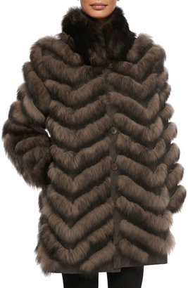 Belle Fare Reversible/Packable Fox Fur Long Coat, Brown