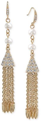Carolee Gold-Tone Crystal and Glass Pearl Tassel Drop Earrings