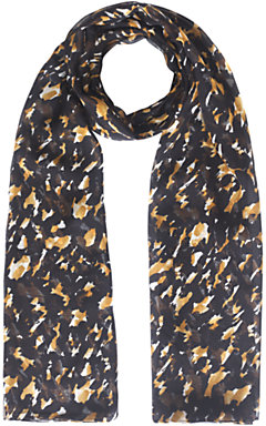 Jigsaw Camouflage Print Silk Chiffon Scarf, Multi Black