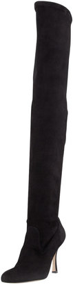 Manolo Blahnik Pascalare Over-the-Knee Stretch Suede Boot, Black