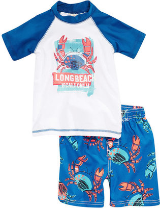 Osh Kosh Little Boys' 2-Piece Long Beach Rashguard & Trunks