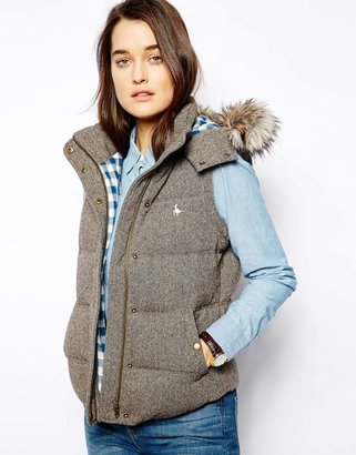 Jack Wills Gilet With Faux Fur Trimmed Hood - Brown