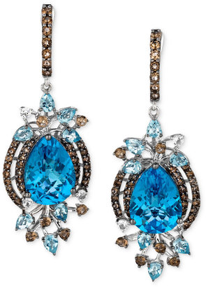 LeVian Blue Topaz (13-1/2 ct. Smokey Quartz (1-1/3 ct. t.w.) and White Topaz (1/4 ct. t.w.) Earrings in 14k White Gold