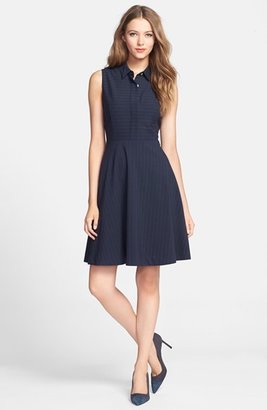 Vince Camuto Pinstripe Point Collar Fit & Flare Dress (Regular & Petite)