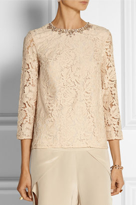Needle & Thread Crystal-embellished guipure lace top