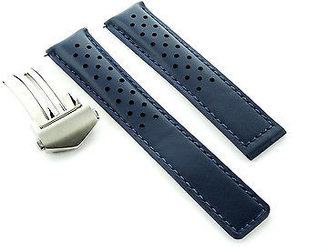 Tag Heuer Leather Watch Strap 20mm For Carrera Blue Bs 4tc Perforated