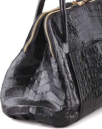 Nancy Gonzalez Linda Medium Crocodile Satchel Bag, Black Patent