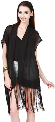 Choies Black Embroidery Coat With Tassels