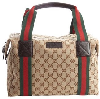 Gucci beige GG canvas web stripe small duffel bag