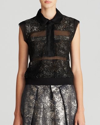 Rebecca Taylor Top - Sleeveless Foil Lace