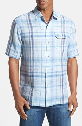 Tommy Bahama 'Space Time Plaid' Regular Fit Linen Campshirt