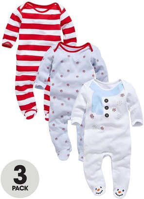 Ladybird Unisex Christmas Snowman Sleepsuits (3 Pack)