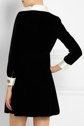 Saint Laurent Silk-trimmed embellished velvet mini dress