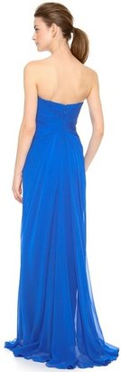 Monique Lhuillier Strapless Draped Gown with Front Slit