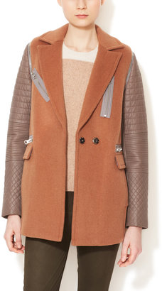 Rebecca Taylor Wool Coat with Leather Sleeves