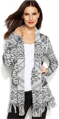 INC International Concepts Aztec-Knit Fringed Sweater