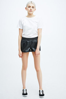 adidas Numbers Faux Leather Front Shorts in Black
