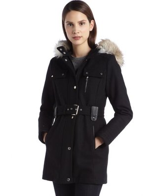 Laundry by Design black wool blend belted hooded military coat