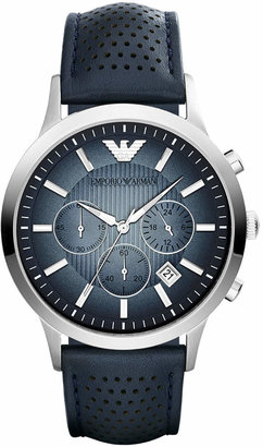 Emporio Armani Unisex Chronograph Blue Leather Strap Watch 43mm AR2473