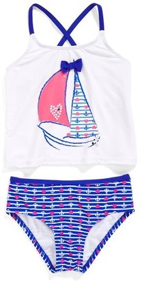 Hula Star 'Stripes Away' Tankini Swimsuit (Toddler Girls & Little Girls)