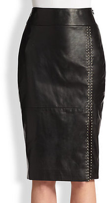 Alexander McQueen Stud-Detail Leather Pencil Skirt