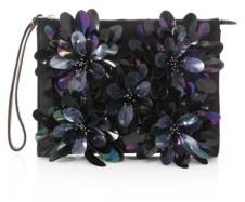 Marni Flower-Embellished Oversized Leather & Denim Clutch