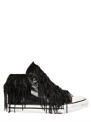 Dioniso Black 20mm Leather Metallic Fringes Sneakers