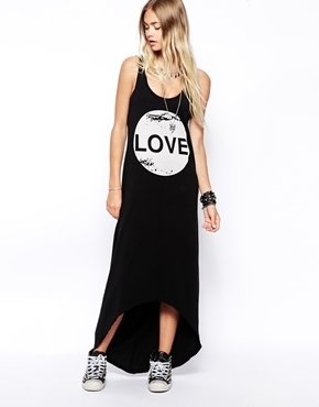 ASOS Maxi Dress With Love Logo And Dipped Hem - Black