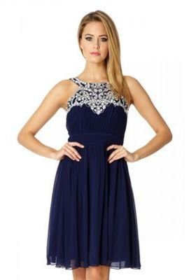 Quiz Navy And Silver Embellished Short Dress
