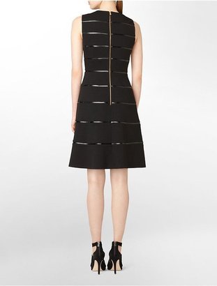 Calvin Klein Womens Ponte Striped Sleeveless A-Line Dress