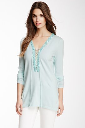 Magaschoni Lace-Up Beaded Front Tunic