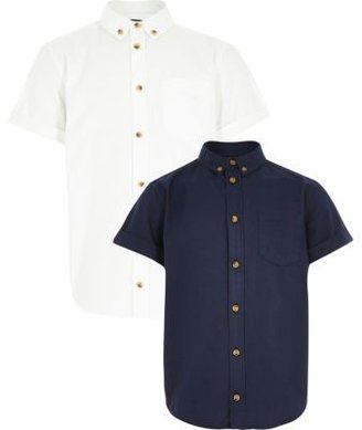 River Island Boys white and navy oxford shirt 2 pack