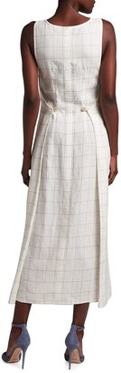 Giorgio Armani Windowpane Check Sleeveless Linen Midi Dress
