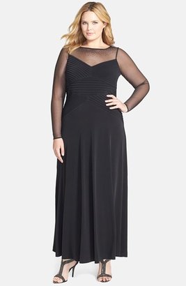 Calvin Klein Matte Jersey Gown with Embellished Illusion Yoke (Plus Size)