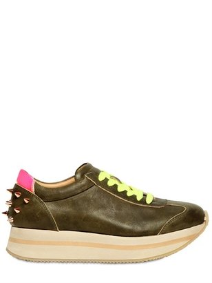 Ruthie Davis 40mm Joggy Spiked Leather Sneakers