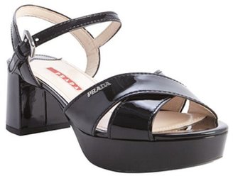 Prada black leather strappy platform heel sandals
