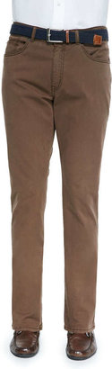 Peter Millar Satin-Stretch Five-Pocket Pants, Brown