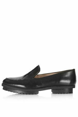 Topshop Black leather slip loafers. 100% leather. specialist clean only.