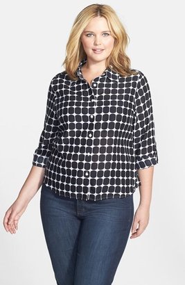 Foxcroft 'Mod Dot' Print Shaped Shirt (Plus Size)