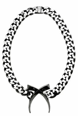 Luv Aj Crystal Cross Tusk Necklace in Shiny Black