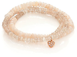 Sydney Evan White Sapphire, Champagne Zircon, Diamond & 14K Rose Gold Heart Charm Beaded Stretch Wrap Bracelet