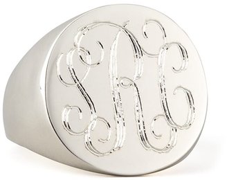 Sarah Chloe Lana Monogrammed Round Signet Ring, Silver, Size 6-8