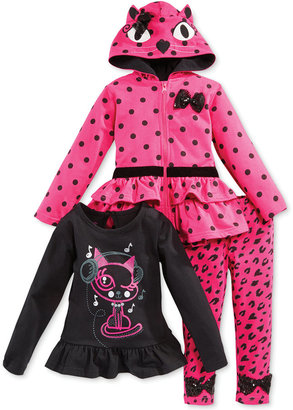 Nannette Little Girls' 3 Piece Polka Dot Hoodie, Cat Tee & Animal-Print Leggings Set