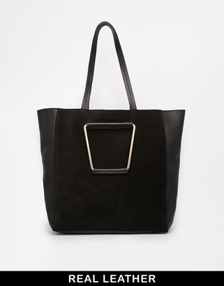 ASOS Leather & Suede Shopper Bag with Metal Handles
