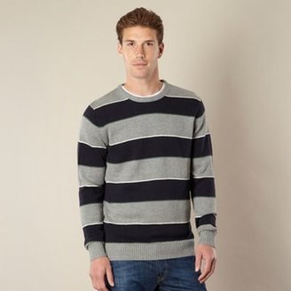 Maine New England Big and tall grey block striped crew neck jumper