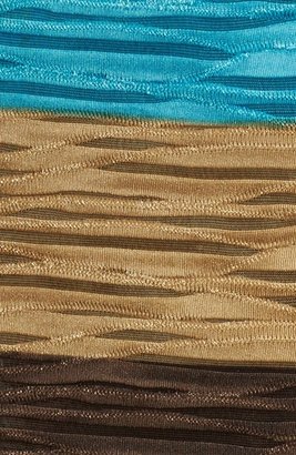 London Times Stripe Textured Side Drape Sheath (Plus Size)